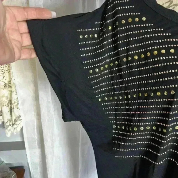 VOCAL PLUS SIZE Womens BLACK SHIRT BLOUSE TOP 3X Gold Silver BEADS Tunic - Picture 3 of 9
